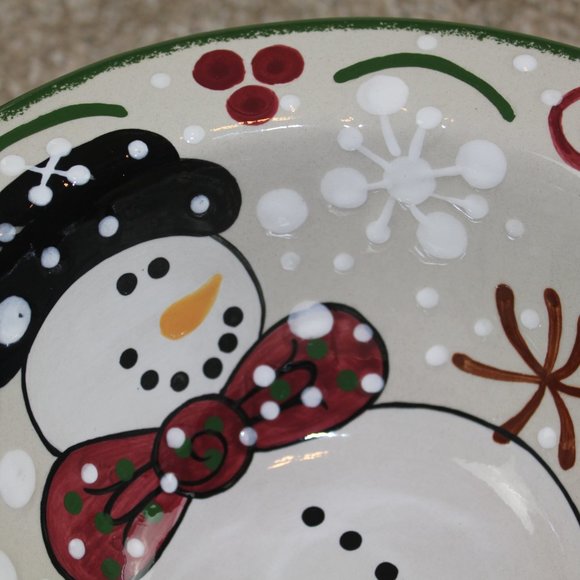Expressly Yours Christmas Snowman Tree Snow Small Serving Bowl Vintage 9" RARE - Picture 9 of 9